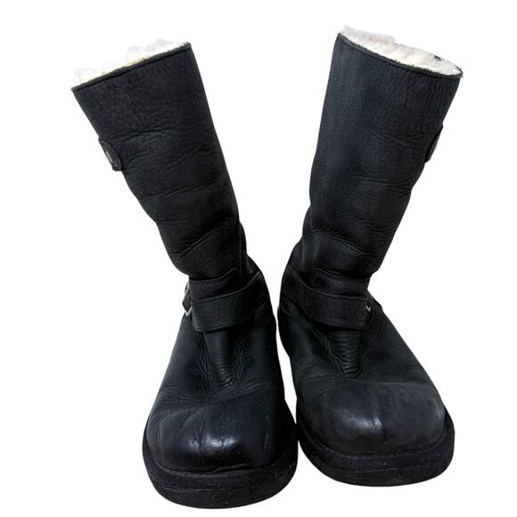UGG Australia Womens Kensington‎ Black Leather Sherpa Lined Winter Boots US 8 - Picture 1 of 10